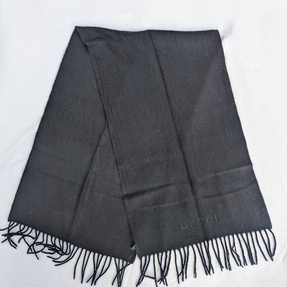 Gucci Authentic Scarf Black 100% Cashmere Unisex Scarf Made in Italy. - Picture 1 of 8